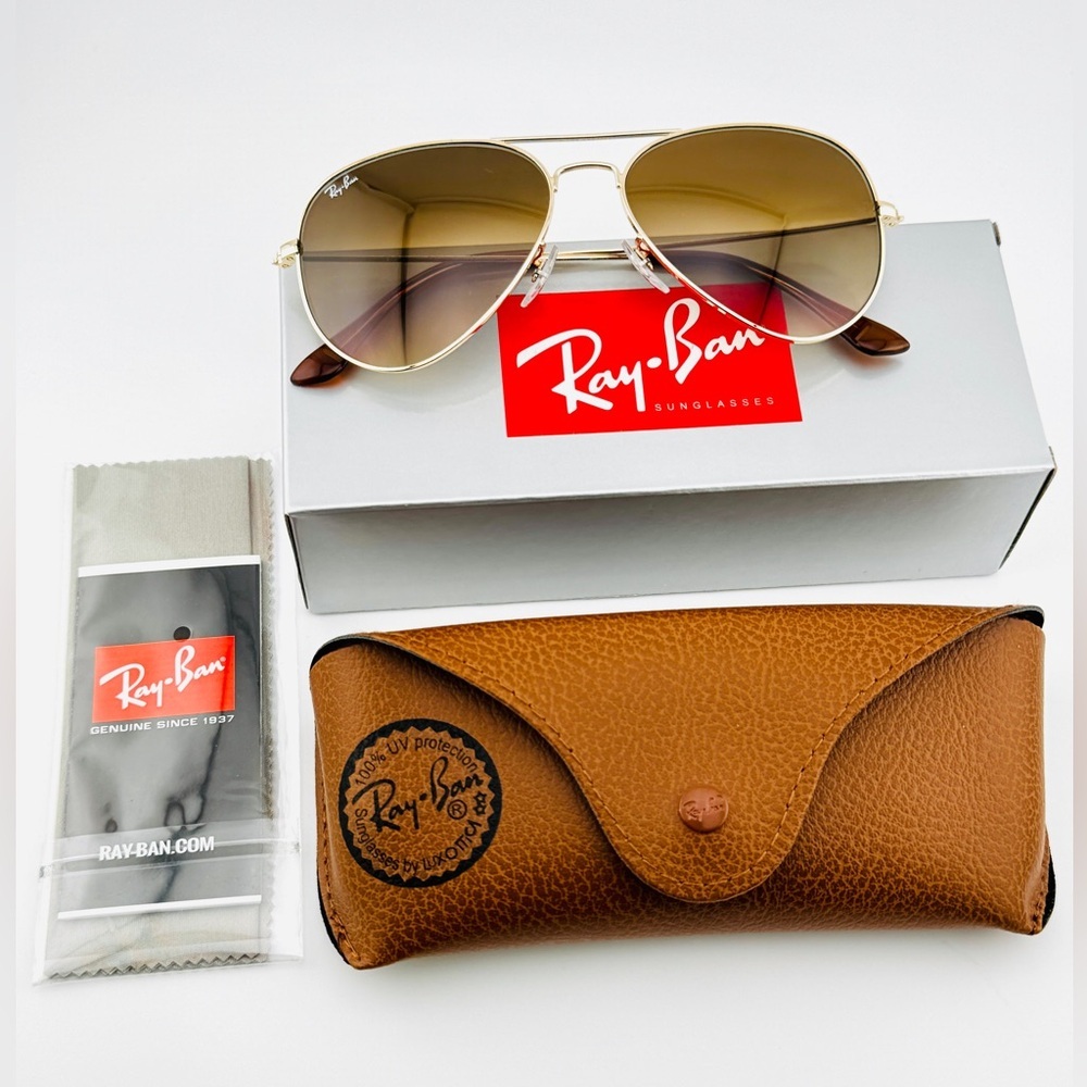 Ray-Ban Aviator Sunglasses RB3025 Gold Frame Gradient Brown Lenses 58mm UNISEX! - Picture 16 of 16